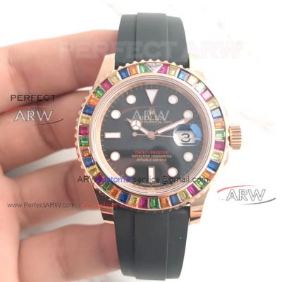 Perfect Replica Swiss Replica Rolex Yacht Master Rainbow 116695 SATS Black Dial Watch For Men